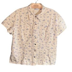 Vintage Villager Sport Petite Cream Floral Button Up Shirt Sz PXL